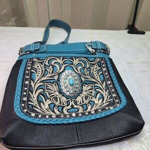 Turquoise and Black Embroidered Women’s Crossbody Bag